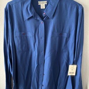 Investments Blue Casual Button Down Shirt Relaxed Fit